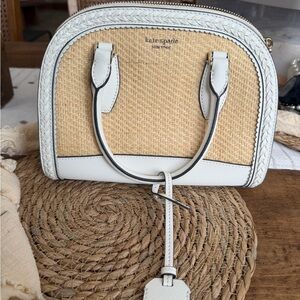 Kate Spade Tan and White Woven Satchel